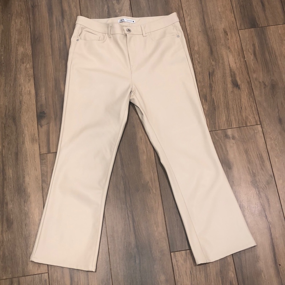 Zara vegan leather cropped flared pants
